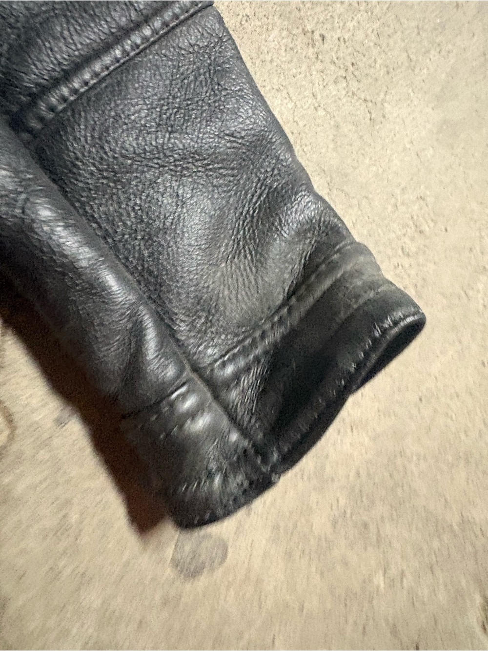 Exclusive sheep men’s black leather shearling - lined zip bomber jacket size 44 - Picture 5 of 13